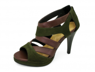 Women Courts High Heel HSC-20 Imported Green Suede-Dark Brown Nappa